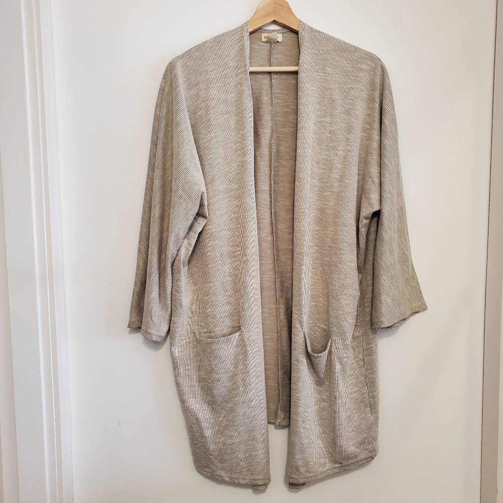 Donni Medium Kimono Cardigan 3/4 Widearm Baggy Open Front Cotton Sweater Stripes